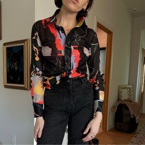 Colorful Abstract Print Button-Up Shirt